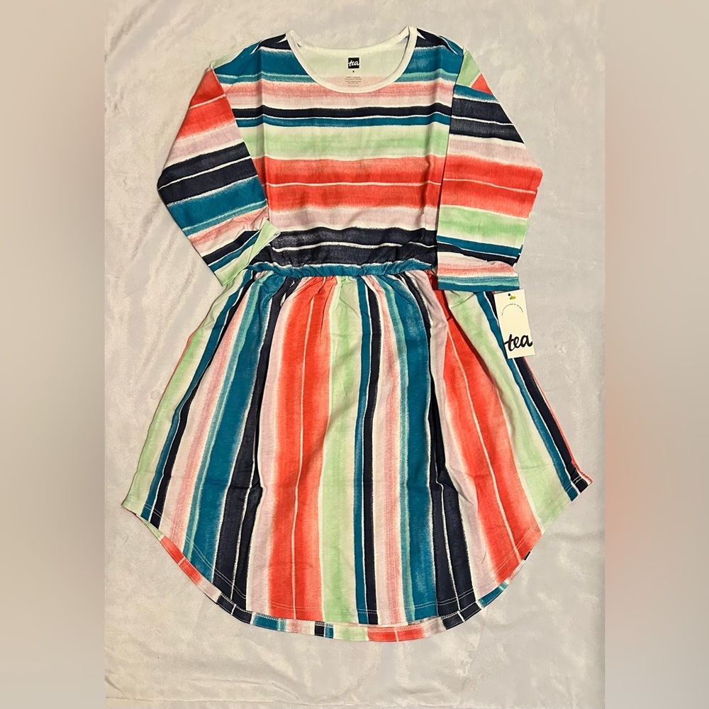 NWT TEA COLLECTION EVERYDAY HI-LO MIDI DRESS IN WATERCOLOR STRIPES SIZE 6